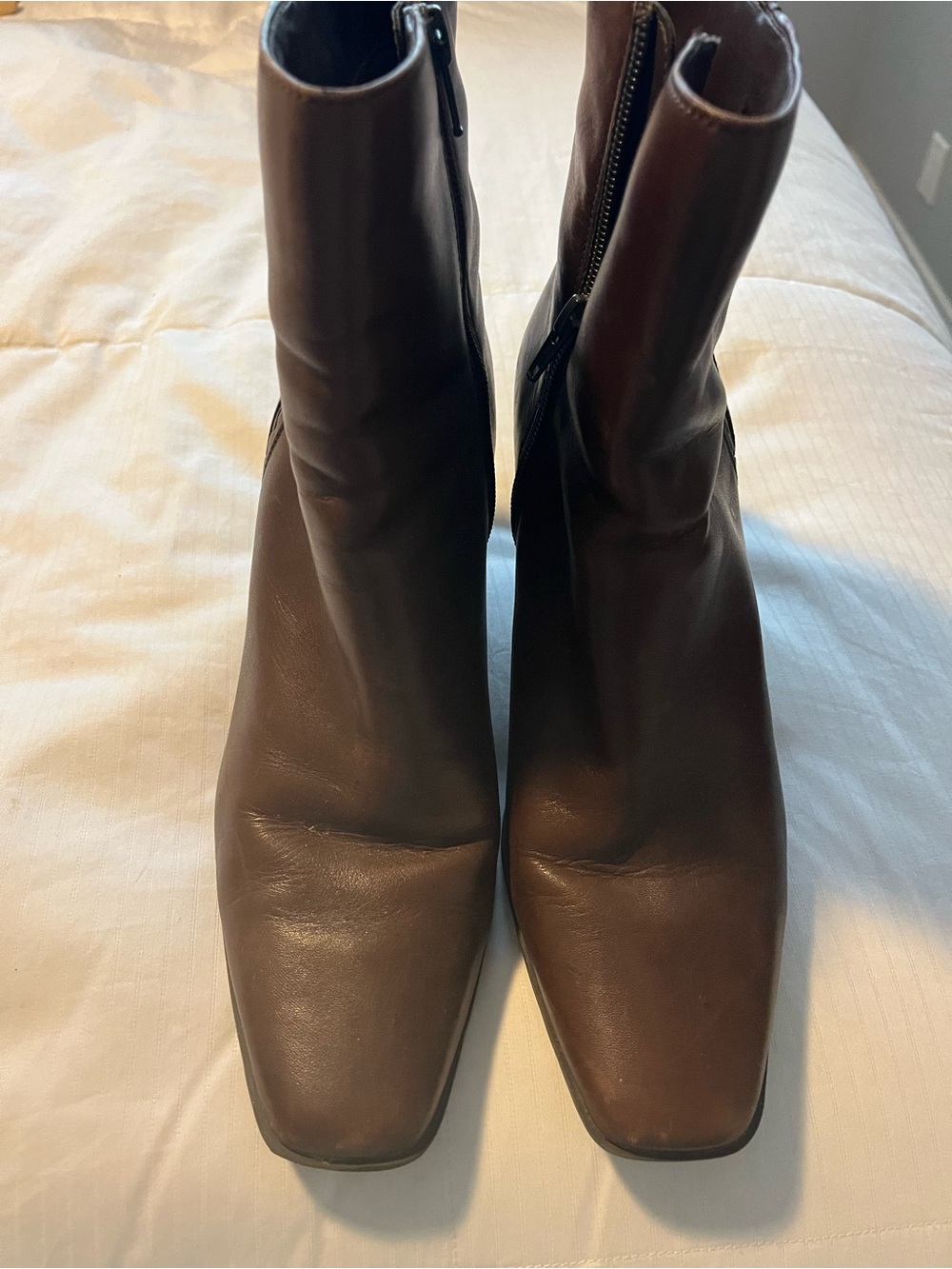 Women's Brown Leather Square-Toe Ankle Boots